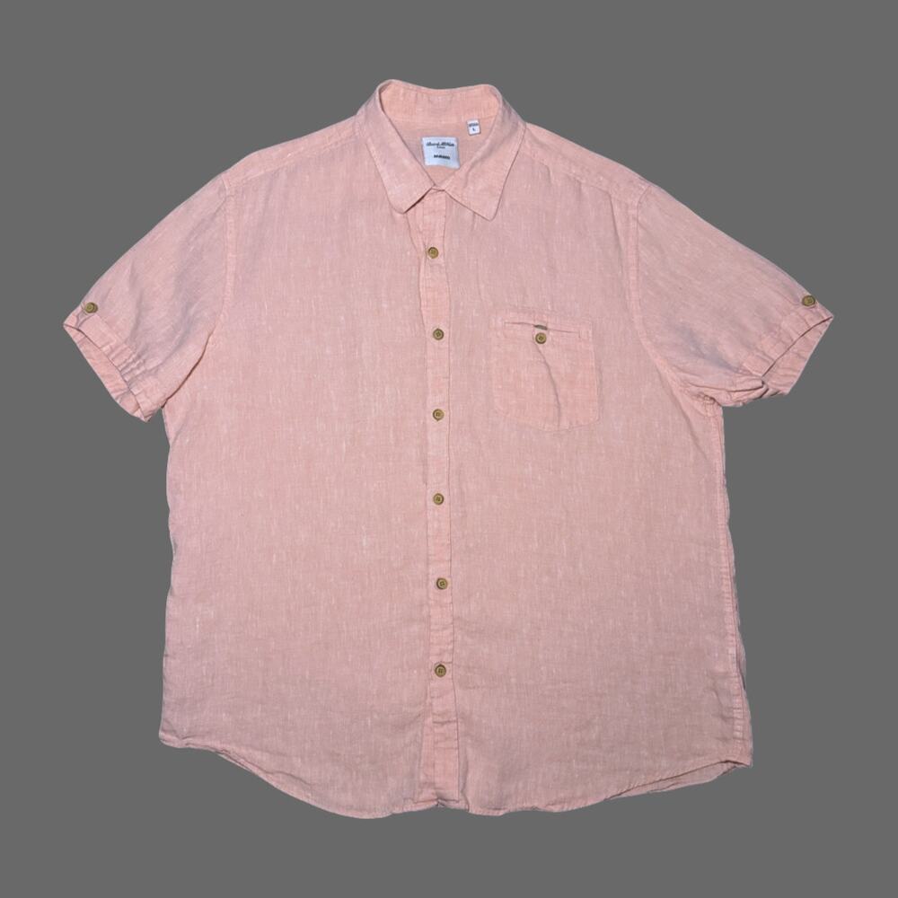 Baird McNutt Linen Murano Mens Pink SS Button Up Large